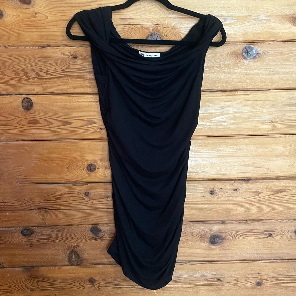Reformation Mini Black Scrunchy Dress Size Small